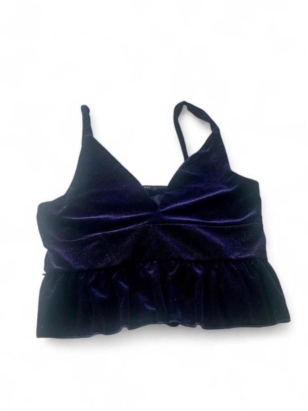 Revamped Navy Blue Velvet Crop Top size small evening top sparkly ruffle